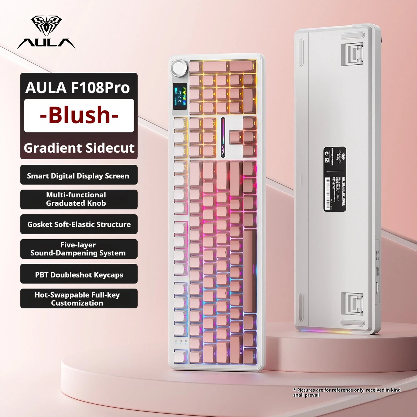 AULA F108 PRO Mechanische Tastatur, individuelles 100-%-Layout, RGB-Hintergrundbeleuchtung, kabellose Bluetooth-Verbindung, HiFi-Switch, Gaming-Tastatur