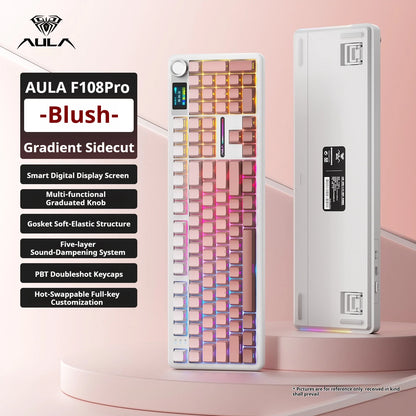AULA F108 PRO Mechanische Tastatur, individuelles 100-%-Layout, RGB-Hintergrundbeleuchtung, kabellose Bluetooth-Verbindung, HiFi-Switch, Gaming-Tastatur