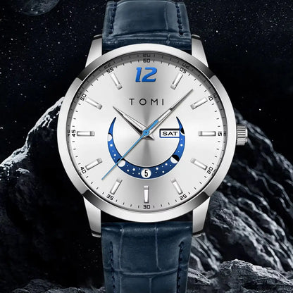 Orologio al quarzo TOMI, dallo stile elegante e professionale, con cinturino in pelle, cassa in lega e quadrante con lancette – Design di alta gamma, idea regalo per uomo