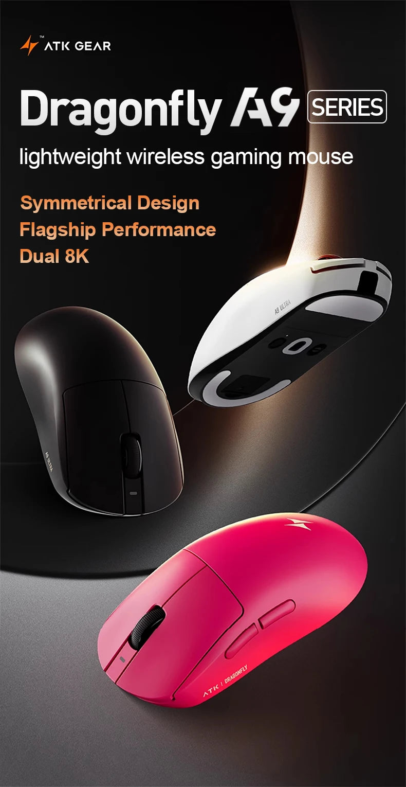 ATK Dragonfly A9 Ultra trådløs gamingmus PAW3950 ultralet tri-mode ergonomisk e-sports FPS-mus til gamere A9 SE Plus