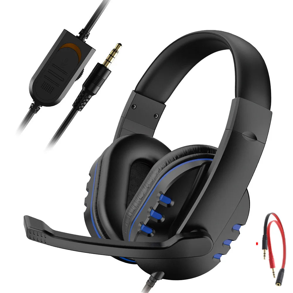 Casque de jeu filaire 3,5 mm, écouteurs pour musique, PS4, jeux PC, chat sur ordinateur avec microphone