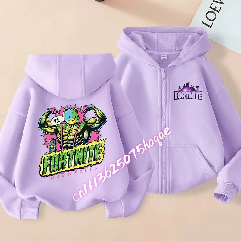 Neue Fortnite-Kapuzenjacke für Kinder im Herbst, mit Cartoon-Spielcharakter-Print, Reißverschluss, Winterjacke für Jungen