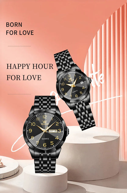 OLEVS 9970 Men Watch Original Brand Waterproof Luminous Quartz Watch Rhombus Mirror Stainless Steel Date-Day-Date Watch With Box