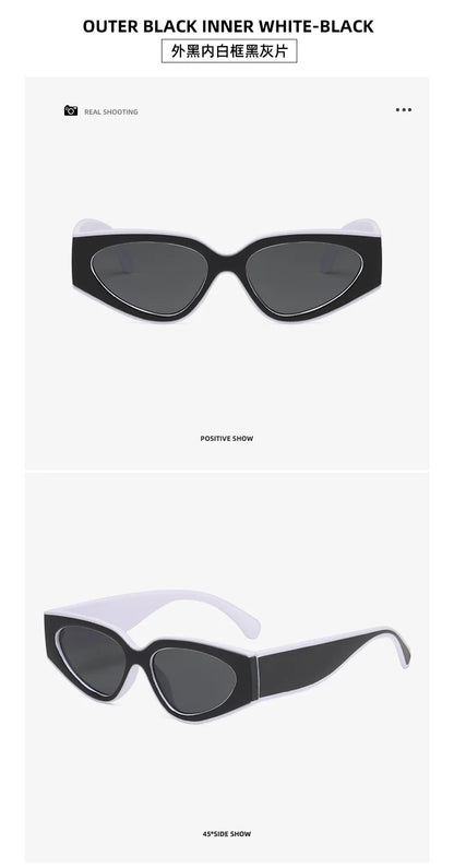 unique black white patchwork cat eye sunglasses for women new fashion small round gradient sun glasses ladies sexy Y2K shades