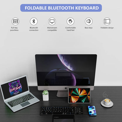 BOW Foldable Bluetooth Keyboard with Touchpad Pocket Folding Keyboard for Laptop Phone Tablet Wireless Rechargeable Keyboard