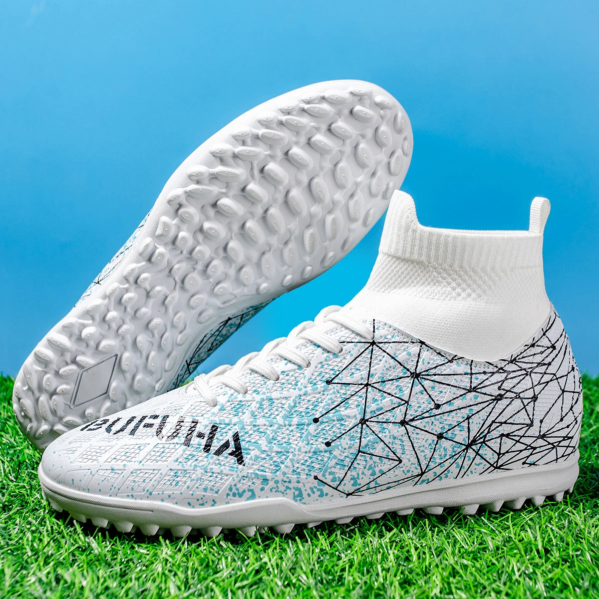 TF Soccer Shoes For Kids Youth PU Fabric Upper Rubber Sole Wear-Resistant Non-Slip Training Football Boots