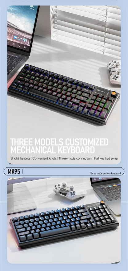 SMAILWOLF MK95 Bluetooth Wireless Korean Customized Mechanical Keyboard e-Sports 3 Modes Laptop Office Game Full Key Hot Swappable RGB Lighting Effects