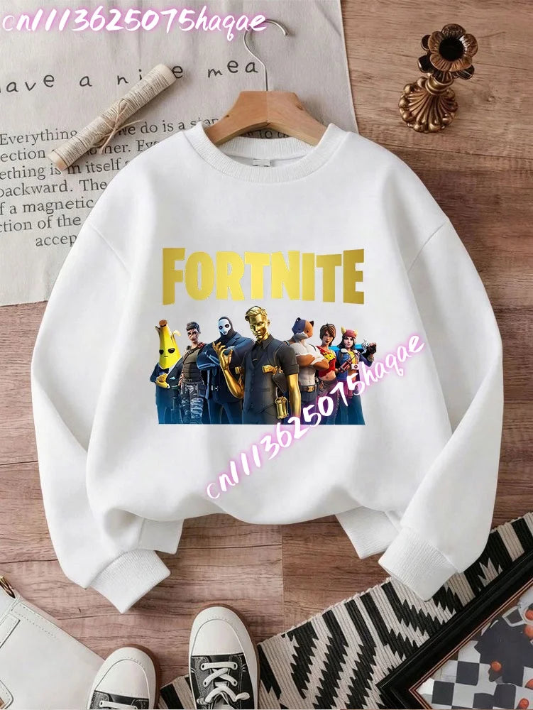 Sweatshirts Fortnite Series para Criança, Modernas para Rapazes e Raparigas, Tops Pullover de Manga Comprida para Outono/Inverno, Roupa Infantil Cartoon, Presentes de Aniversário