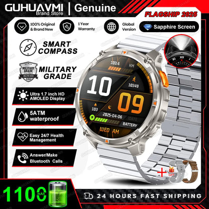 New T-REX3 Ultra 1100mAh Battery SmartWatch 10ATM Waterproof GPS Compass Flashlight 1.7" AMOLED HD Call Sports Smart Watch Men