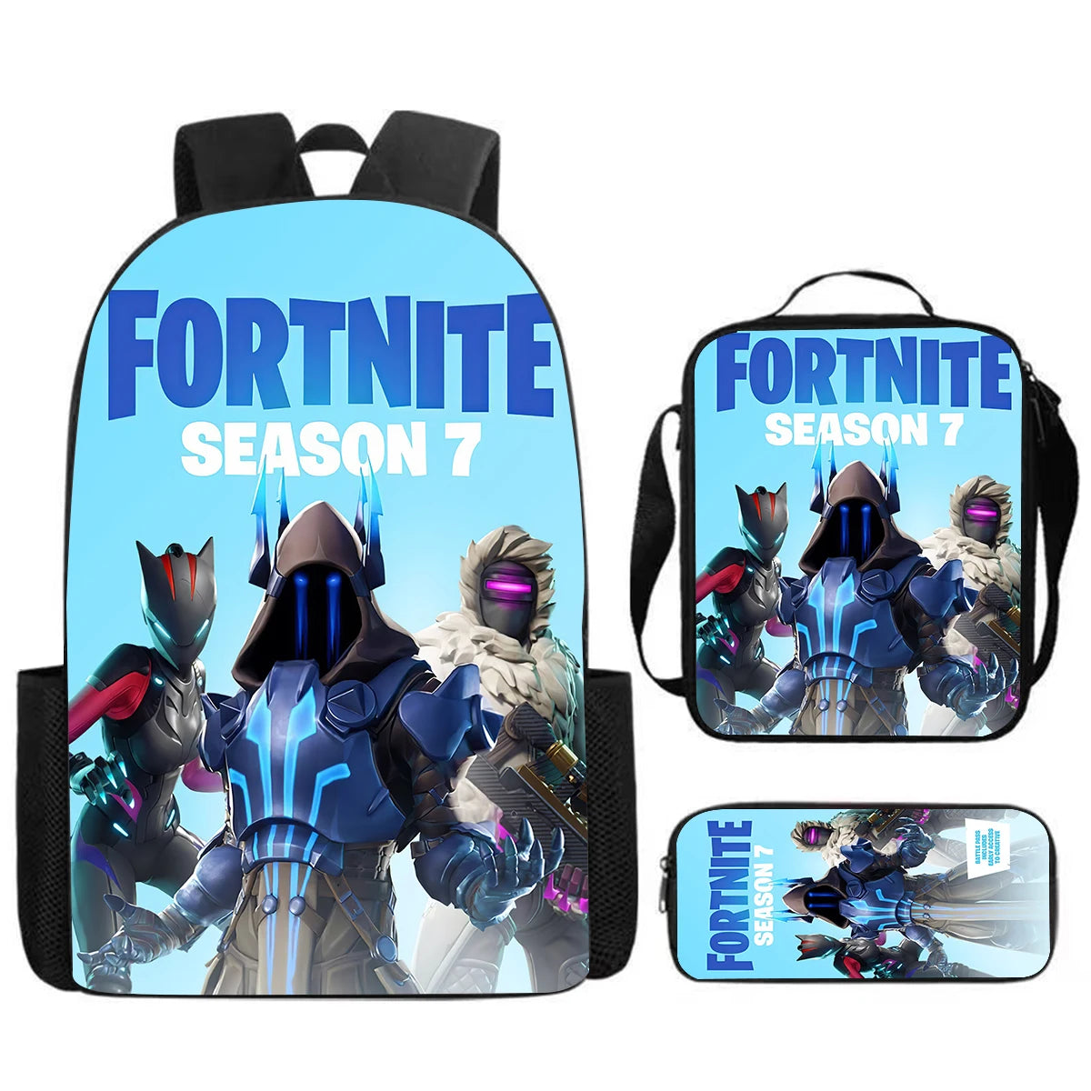 Cute Cartoon 3pcs Set School Backpack with Lunch Bag and Pencil Case, Large Anime Fortnite Kids School Bags for Boys and Girls