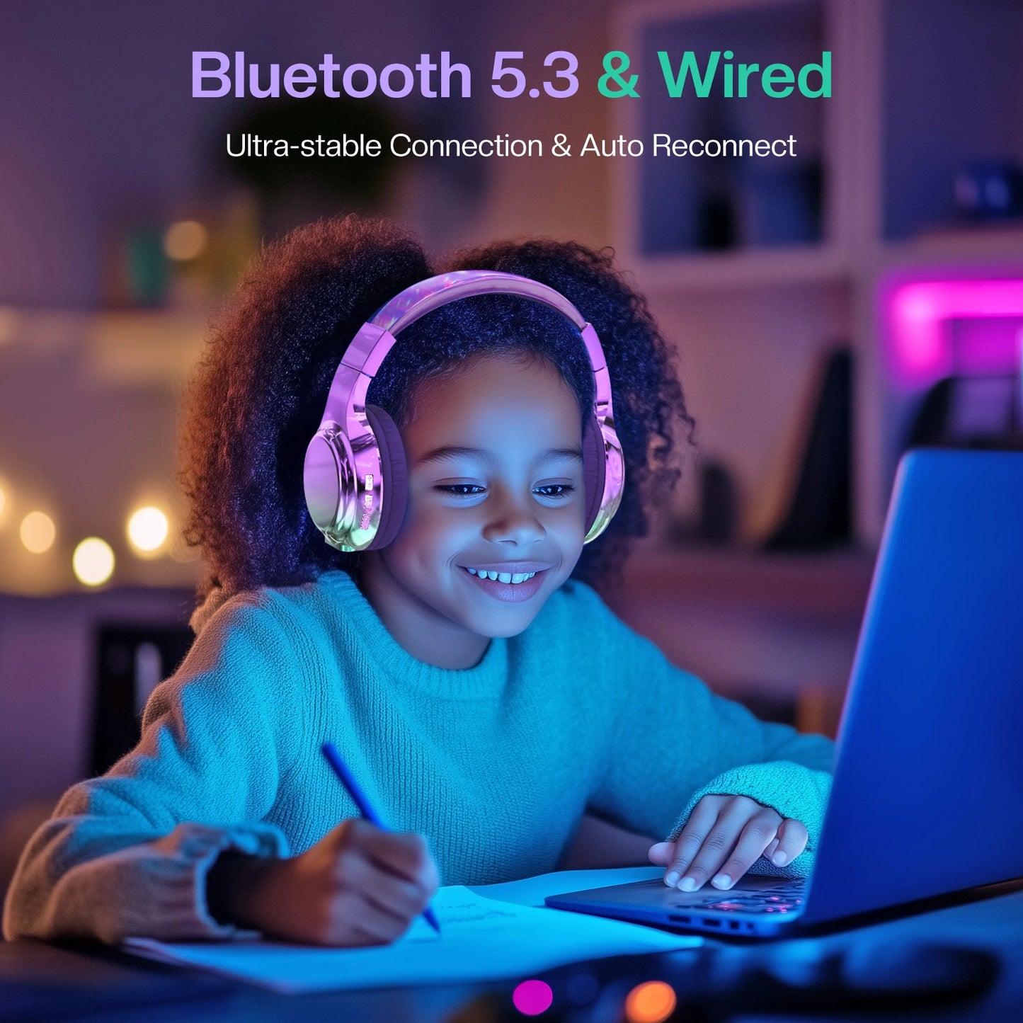 Gradient Kids Bluetooth Headphones Over Ear Girls Wireless Headphones With Mic Foldable Lightweight Headset For School Travel