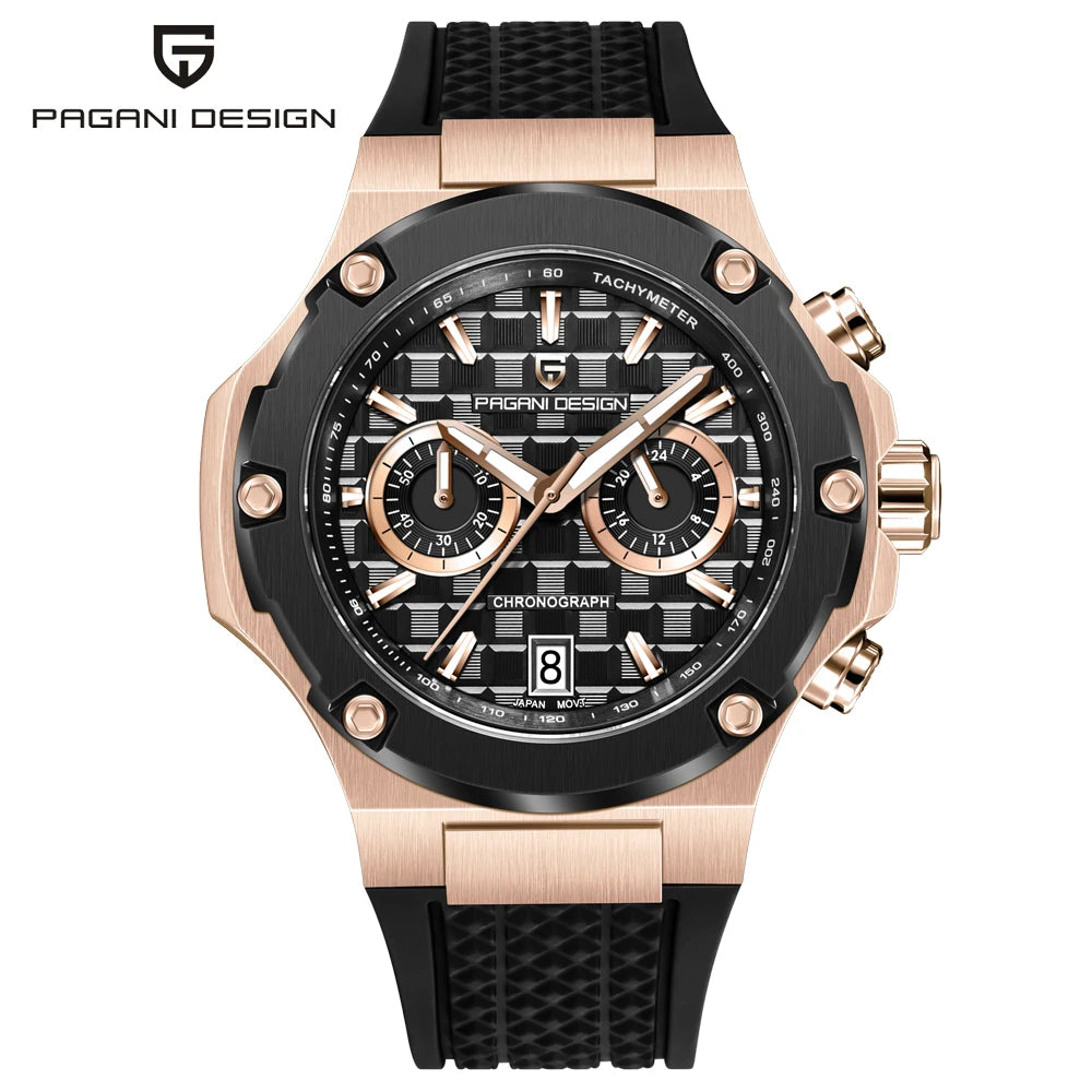 PAGANI DESIGN men’s quartz watches – Luxury sports chronograph, water-resistant, featuring luminescent hands and a sapphire crystal with anti-reflective coating