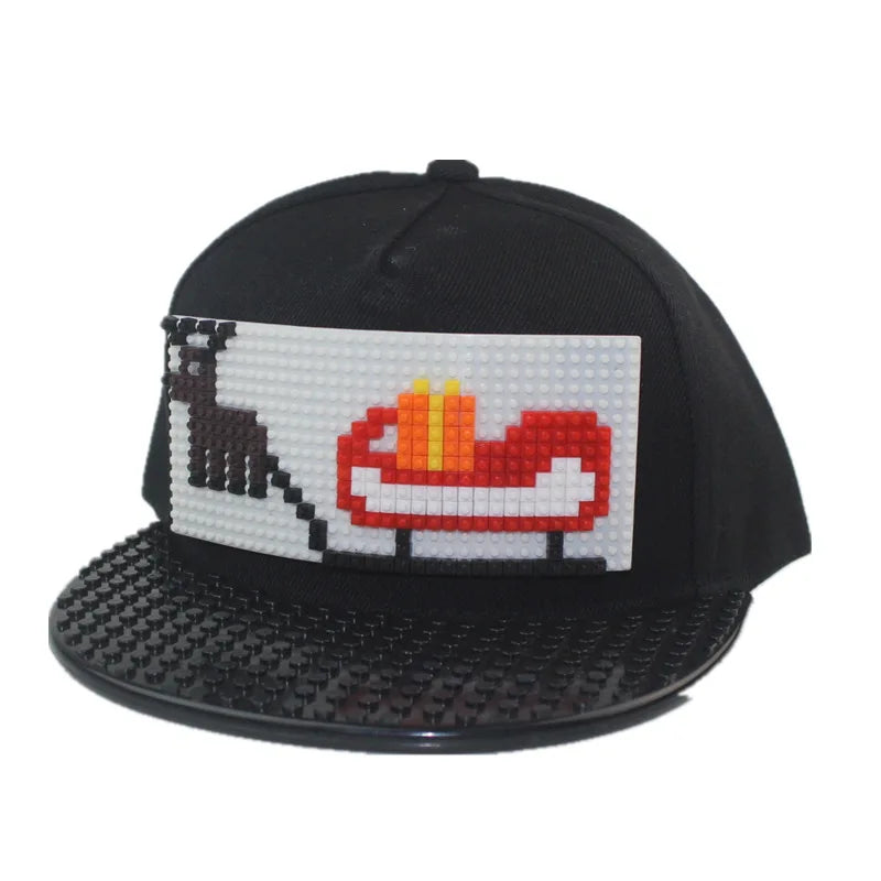 Karikatūrinės „Patchwork“ beisbolo kepurės, „DIY“ blokai, „Snapback“ kepurės, hiphopo kepurės vyrams ir moterims, nuimami „Pixels“ elementai, „Dad Hats“ kepurės, kepurės vaikams ir suaugusiems