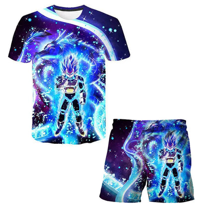 Japanisches Cartoon-Dragon-Ball-Z-T-Shirt, Kinder-Oberteil, T-Shirt- und Shorts-Zweiteiler für den Sommer, Jungen-T-Shirt + Shorts, Strandshorts
