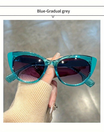 New Glossy Red Black Color-Block Gradient Cat-Eye Sunglasses Chic Women's Glasses with Anti-Glare Lenses for Fashionable Travel