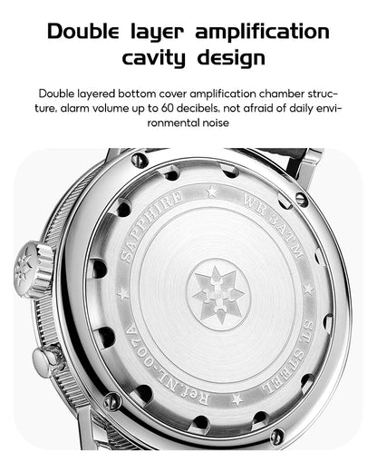 FARASUTE Retro Luxury Alarm Clock Quartz Watch Men Waterproof Night Light Wristwatch Casual Sapphire Stainless Steel Male Watch