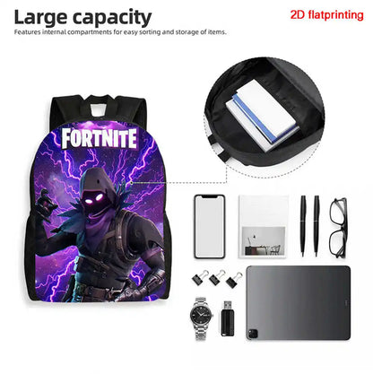 Cute Cartoon 3pcs Set School Backpack with Lunch Bag and Pencil Case, Large Anime Fortnite Kids School Bags for Boys and Girls