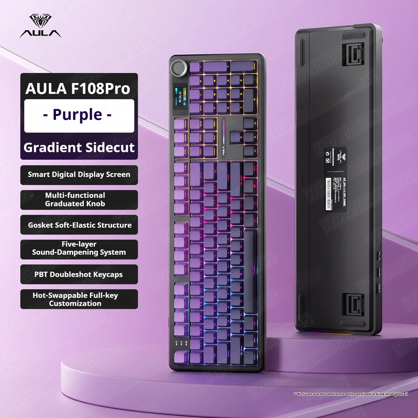 AULA F108 PRO Mechanische Tastatur, individuelles 100-%-Layout, RGB-Hintergrundbeleuchtung, kabellose Bluetooth-Verbindung, HiFi-Switch, Gaming-Tastatur