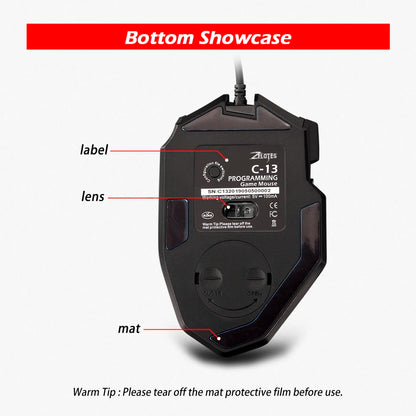 ZELOTES C13 Wired Mouse Programming Gaming Mouse 13 Keys 10000DPI RGB Light Laser Mouse for Laptop Computer PC