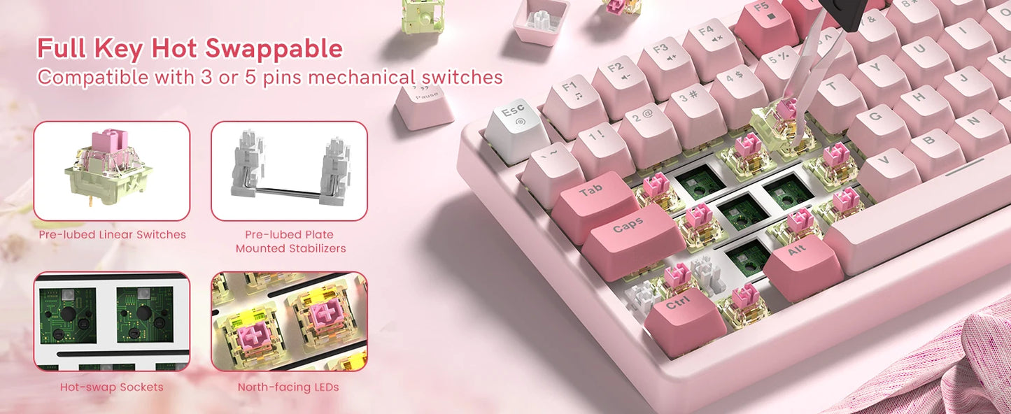 Womier VK75 Wired Mechanical Keyboard Retro Pink Custom Hot-swappable Keyboard for PC Computer Laptop