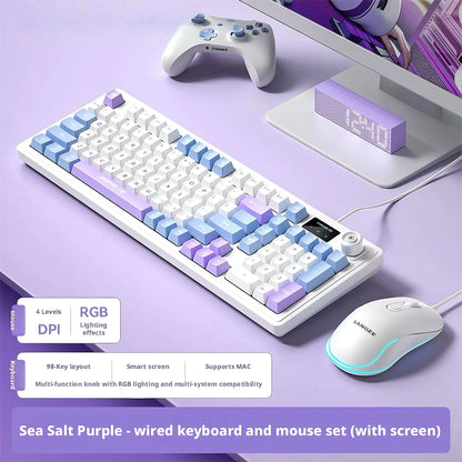 SANGEE Wired 98 Keys Keyboard Mouse Combo with LCD Screen Mechanical Feel RGB Backlit Silent Gaming Office Kit for PC Laptop