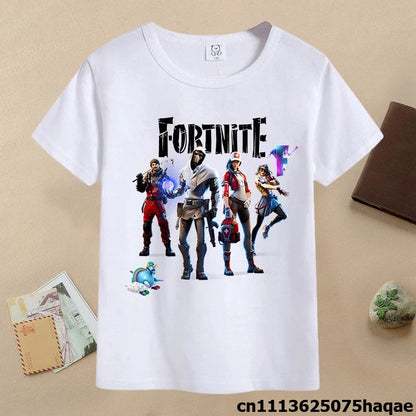 Summer Fortnites Children T-shirt Cartoon Game Figure Printed T-shirt Boys Casual Sports T-shirt Short Sleeves Kids Clothing