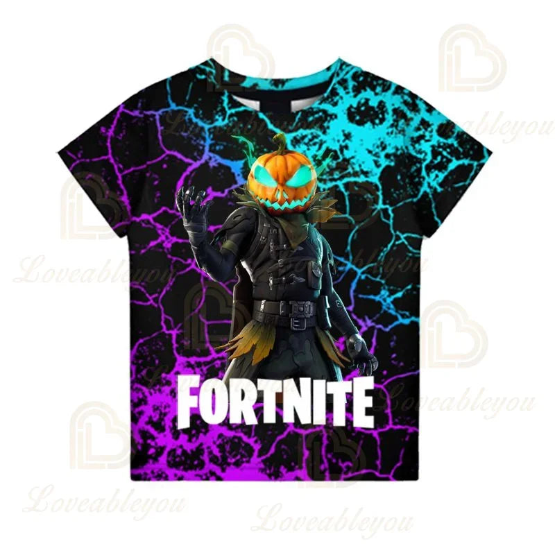 T-shirt Fortnite para Meninos, Tops Infantis de Verão, Roupa de Criança com Gráficos 3D Divertidos do Jogo Battle Royale, T-shirt para Crianças Pequenas e Meninas