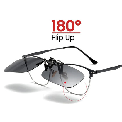 Classic Mirror Blue Flip Up Clip on Sunglasses Fishing Men Square Polarized Lens Metal Night Vision Driving UV400 Women Glasses