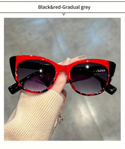 New Glossy Red Black Color-Block Gradient Cat-Eye Sunglasses Chic Women's Glasses with Anti-Glare Lenses for Fashionable Travel