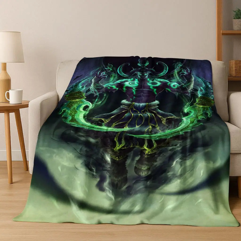 Coperta in flanella WOW World of Warcraft Arthas Demon Illidan Sylvanas, plaid morbido e confortevole per casa, camera da letto, letto, divano, copridivano, idea regalo