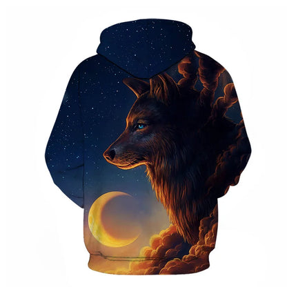 Herren-Hoodie mit Wolf-Grafik, 3D-Print, Outdoor- und Streetwear-Design, Kapuze und Fronttasche