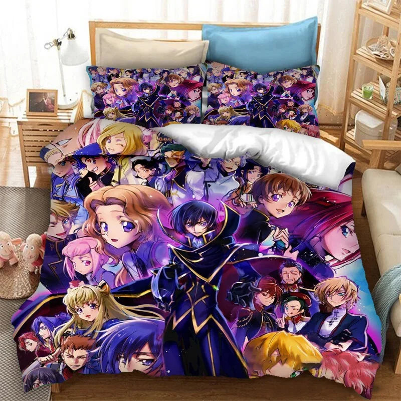 Moderna 3D tiskana anime Code Geass navlaka za poplun, 2/3-dijelni set posteljine, Double Twin Full Queen King, za odrasle i djecu, navlaka za prekrivač
