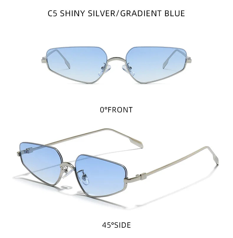 Vintage Semi-Rimless Polygon Punk Sunglasses Women 2026 Luxury Brand Cat Eye Metal Small Frame Sun Glasses Ladies Classic Shades