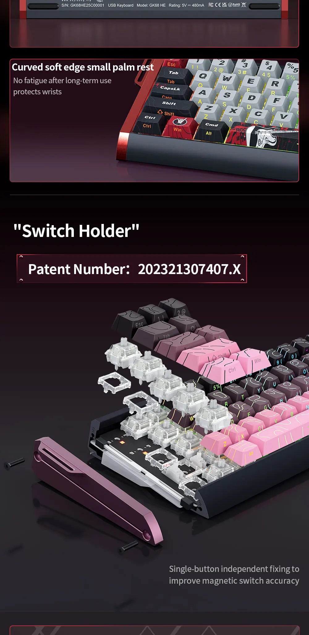 Teclado Magnético SKYLOONG GK61/GK68 HE com Caixa em Alumínio, 8000hz, RT0.01mm, Gatilho Rápido, Teclas PBT, Retroiluminação RGB, Teclado Gaming com Fio