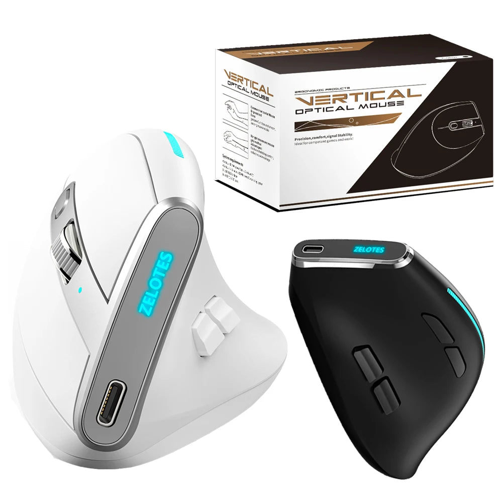Mouse verticale ergonomico F-36 2.4G+BT1+BT2 wireless per mano destra e sinistra, mouse da gaming ottico USB per computer e laptop