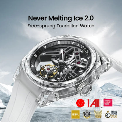 AGELOCER Limited Edition "Ice Never Melts" Free-sprung Crystal Tourbillon Watch Luxury Manual Mechanical Watches