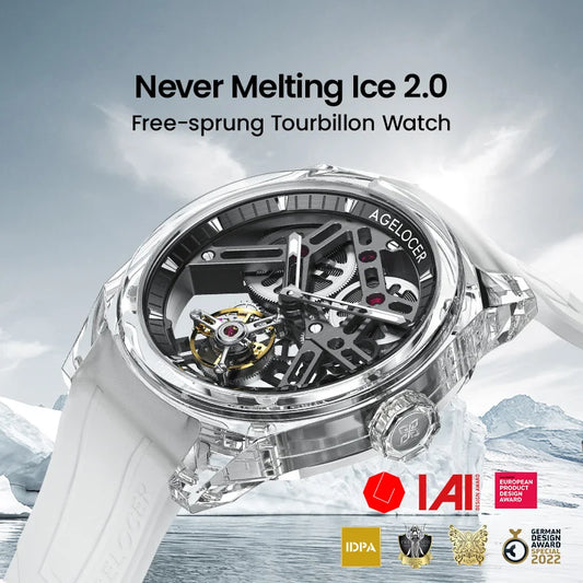AGELOCER Limited Edition "Ice Never Melts" Free-sprung Crystal Tourbillon Watch Luxury Manual Mechanical Watches