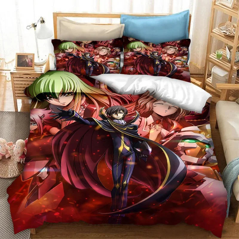 Moderna 3D tiskana anime Code Geass navlaka za poplun, 2/3-dijelni set posteljine, Double Twin Full Queen King, za odrasle i djecu, navlaka za prekrivač