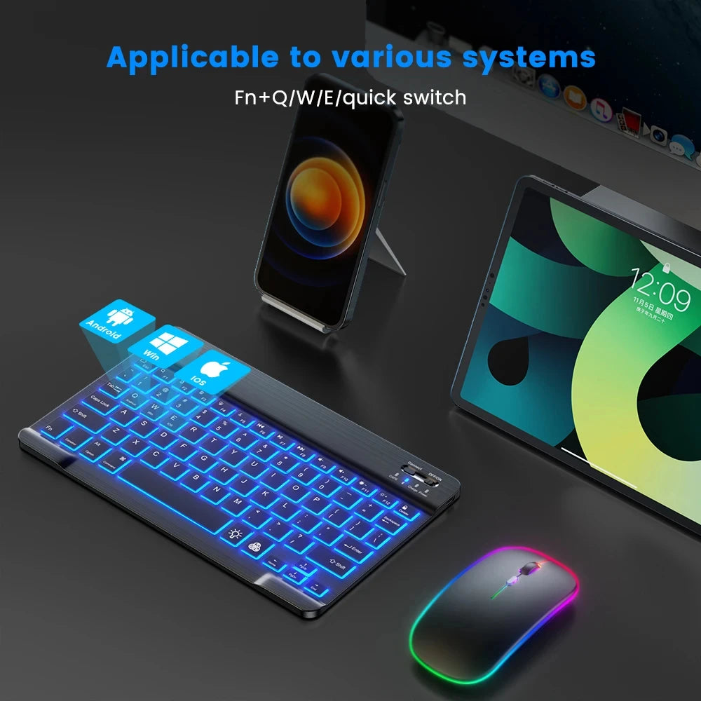 Mini tastiera Bluetooth RGB, tastiera wireless da 10 inch retroilluminata con touchpad, per iOS, Android, Windows e iPad