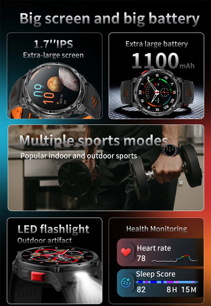 New Original 1100mAh Battery Men Smart Watch Outdoor GPS 10ATM Waterproof Bluetooth Call Sport Smartwatch For Android IOS Phones