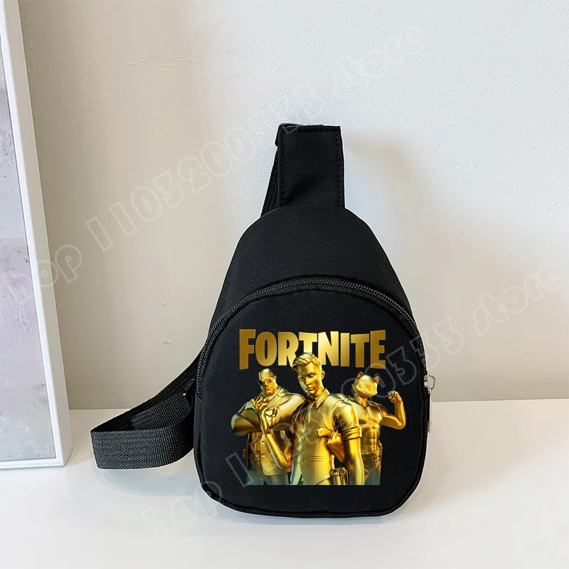 Fortnite Crossbody Bag Game Printed Kids Mini Chest Bag Classic Black Shoulder Bag Wallet Suitable for School Outdoor Activities