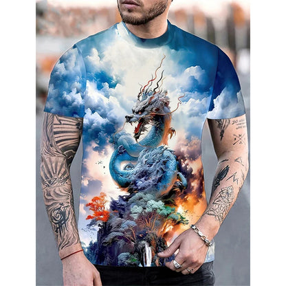 T-Shirt mit Drachen- und Phönix-Motiv für Herren – Tiermotive – 3D-bedruckte T-Shirts – Sommer – Freizeit – Kurzarm – Rundhalsausschnitt – Oversize – Streetwear-T-Shirts – Oberteile