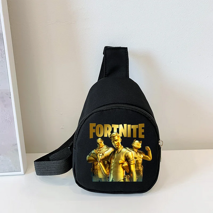 Fortnite Crossbody Bag Game Printed Kids Mini Chest Bag Classic Black Shoulder Bag Wallet Suitable for School Outdoor Activities