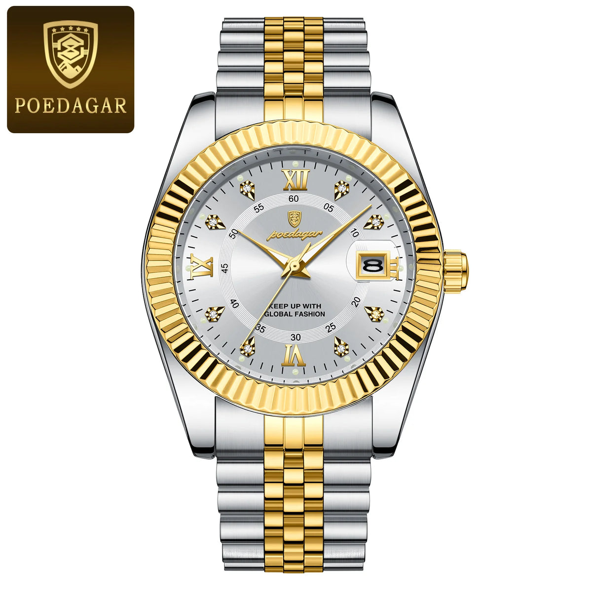 Reloj para hombre POEDAGAR: modelo de lujo, resistente al agua, de acero inoxidable, con pantalla luminiscente, estilo militar, función de fecha, mecanismo de cuarzo, ideal para el trabajo o para ocasiones profesionales.