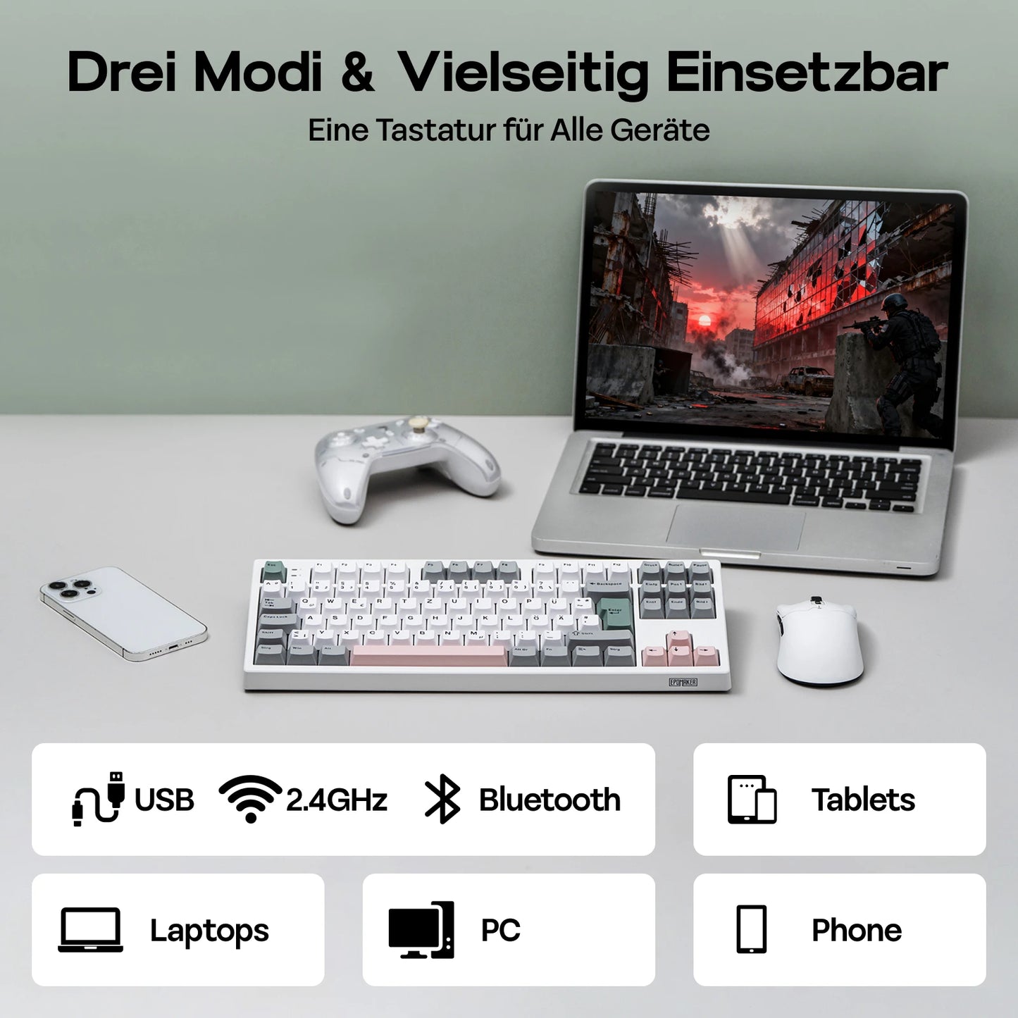 EPOMAKER TH87 ISO-DE Tenkeyless TKL Layout Gasket Wired/Bluetooth/2.4 GHz Wireless Mechanical Keyboard with RGB Backlight