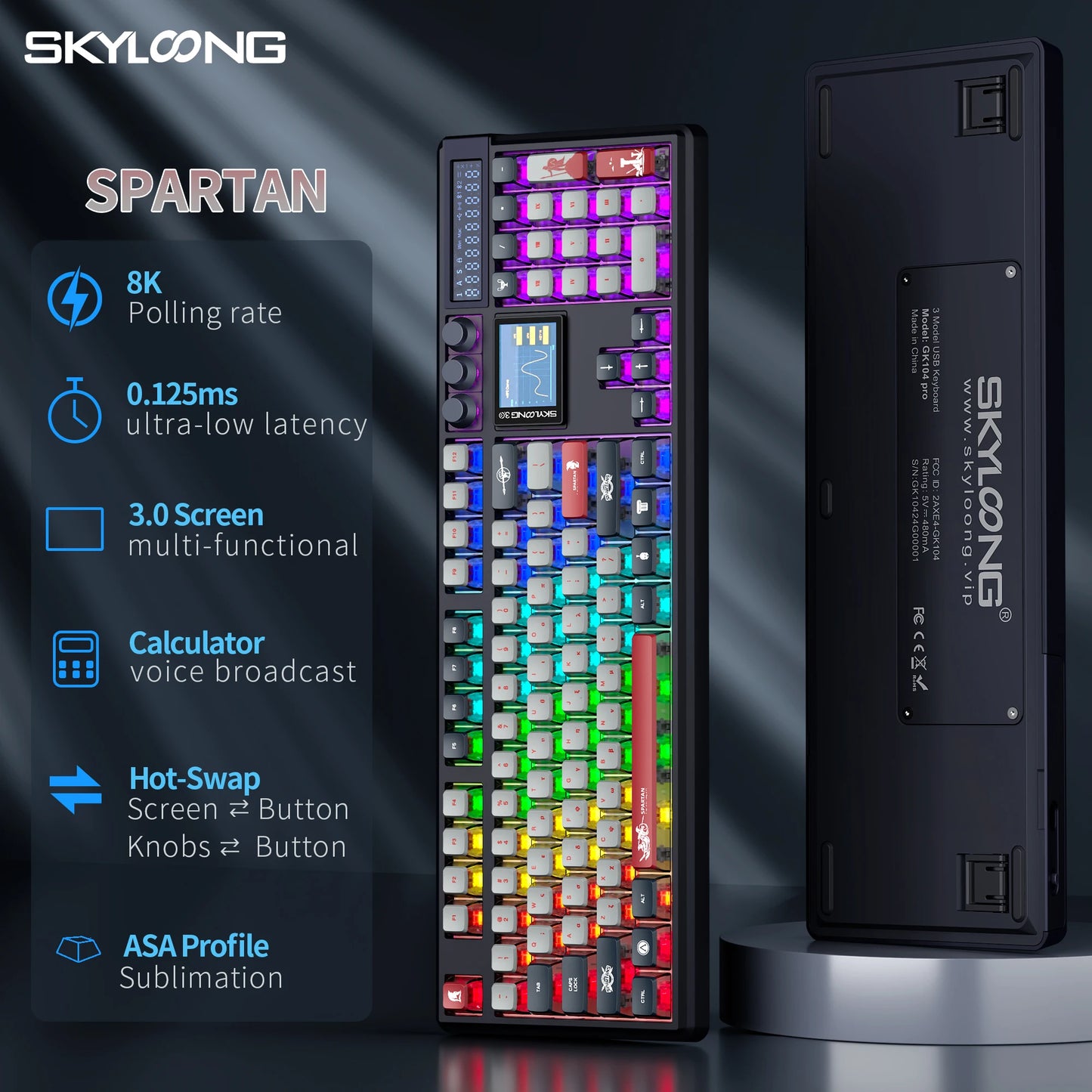 Teclado Mecânico Sem Fios SKYLOONG GK104 Pro 100% Personalizado com Switch Hot-Swap de Baixo Ruído para PC Gaming e Acessórios de Escritório
