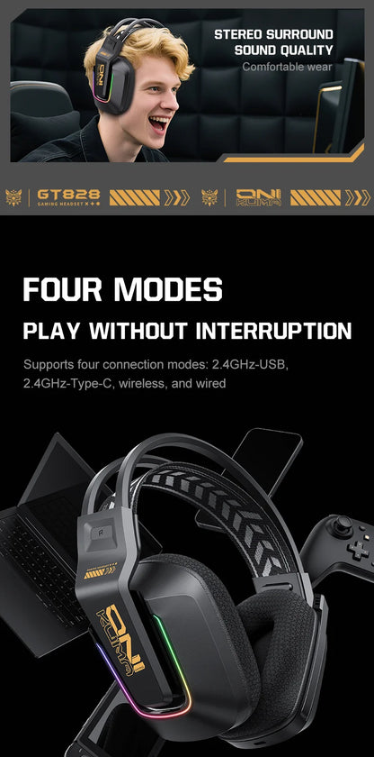 ONIKUMA GT828 Bluetooth Headset Four-mode Connection Over Ear HIFI Stereo Wireless Gaming Headsets with Mic for PC Laptops PS5
