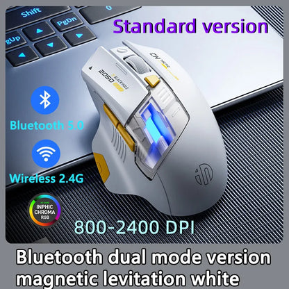 Rato Gaming Inphic A9 Pro Tri-Mode com Coluna de Luz Colorida, Indicador de Bateria, DPI Ajustável, Controlador Macro, Design Ergonómico, 12800DPI