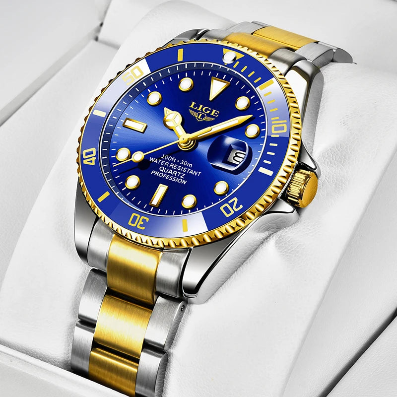 LIGE men’s watch – Quartz chronograph, water-resistant, casual yet professional style, a luxury fashion accessory from a leading brand.