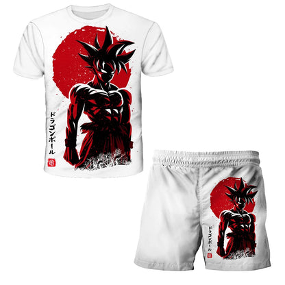 Japanisches Cartoon-Dragon-Ball-Z-T-Shirt, Kinder-Oberteil, T-Shirt- und Shorts-Zweiteiler für den Sommer, Jungen-T-Shirt + Shorts, Strandshorts